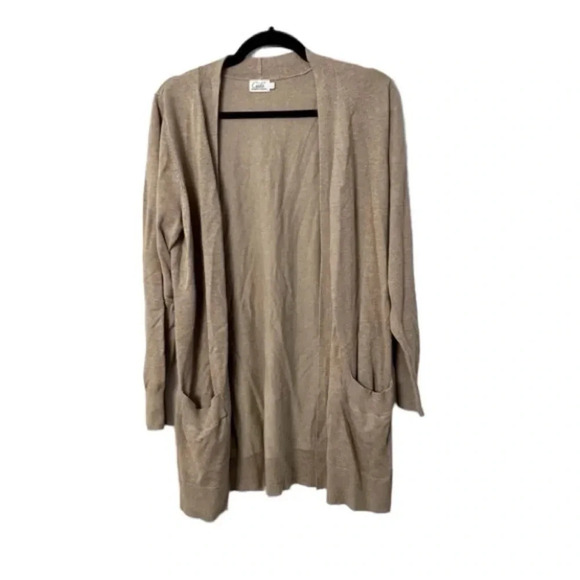 Cielo Women's Long Sleeve Tan Open-Front Long Boyfriend Cardigan Size L GUC - Picture 1 of 9